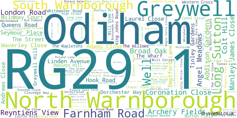 A word cloud for the RG29 1 postcode